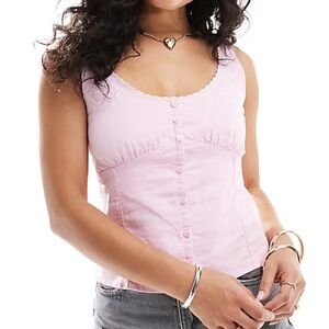 Hollister low neckline linen button through tank top in baby pink